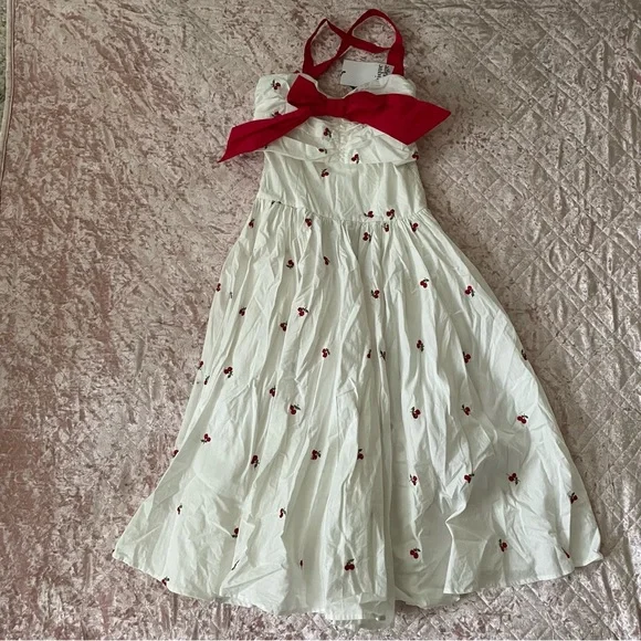 Unique vintage white and cherries swing dress pockets new with tags - Picture 1 of 6